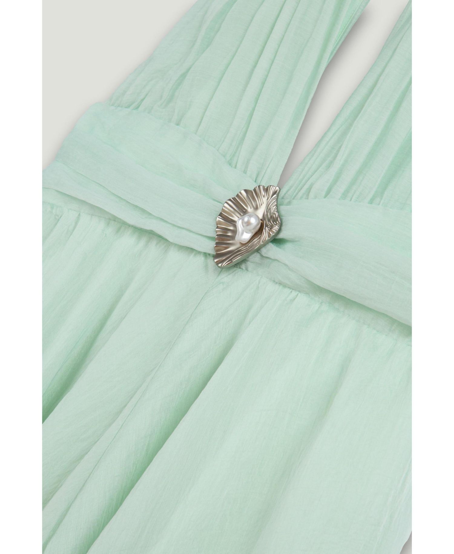 Women's Pleated Halterneck Maxi Dress with Brooch Detail