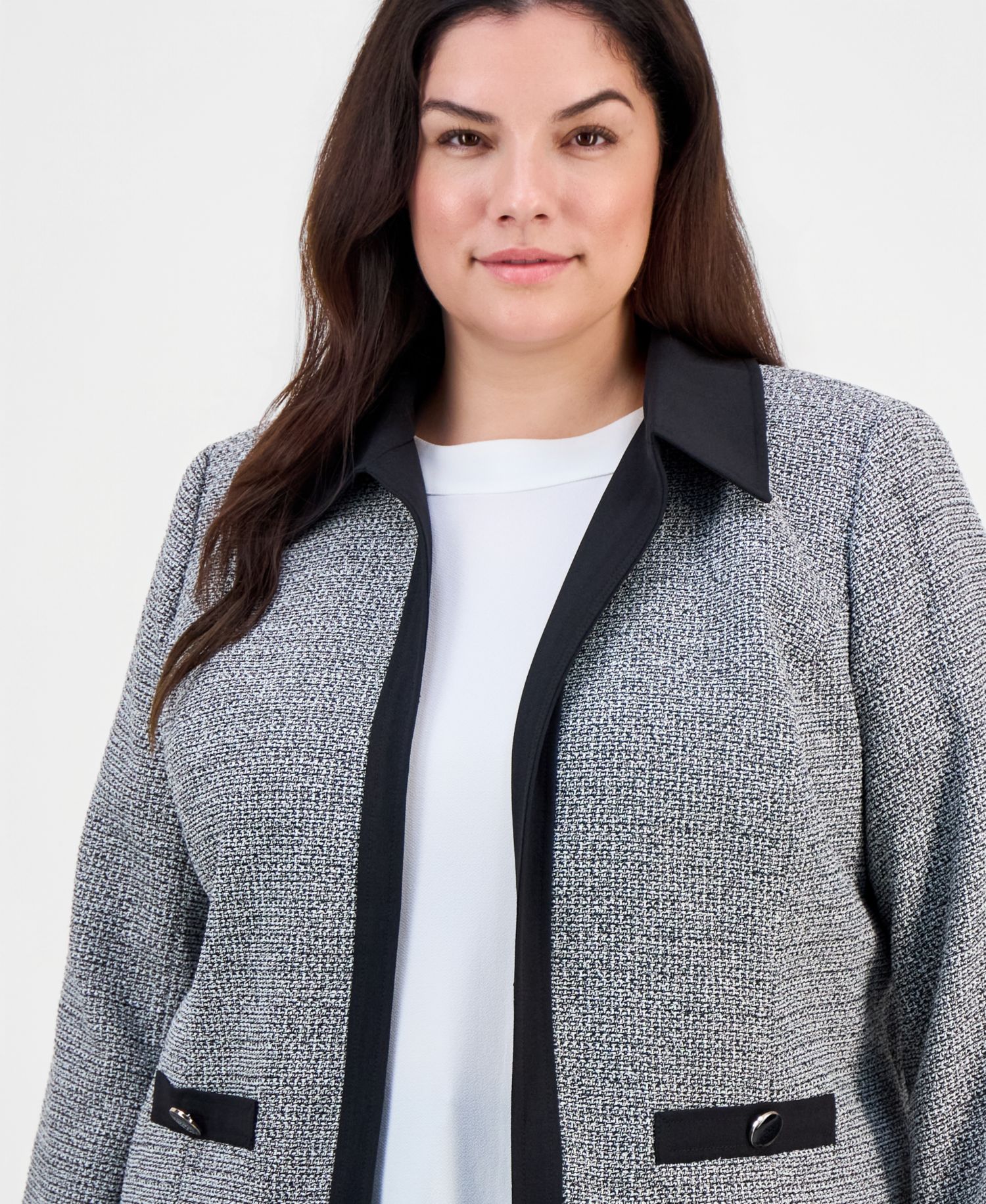 Plus Size Tweed Open-Front Blazer