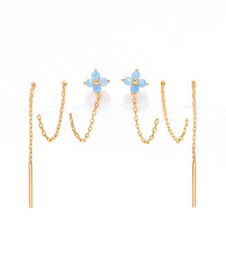 Crystal Blue Blossom Threader Earrings