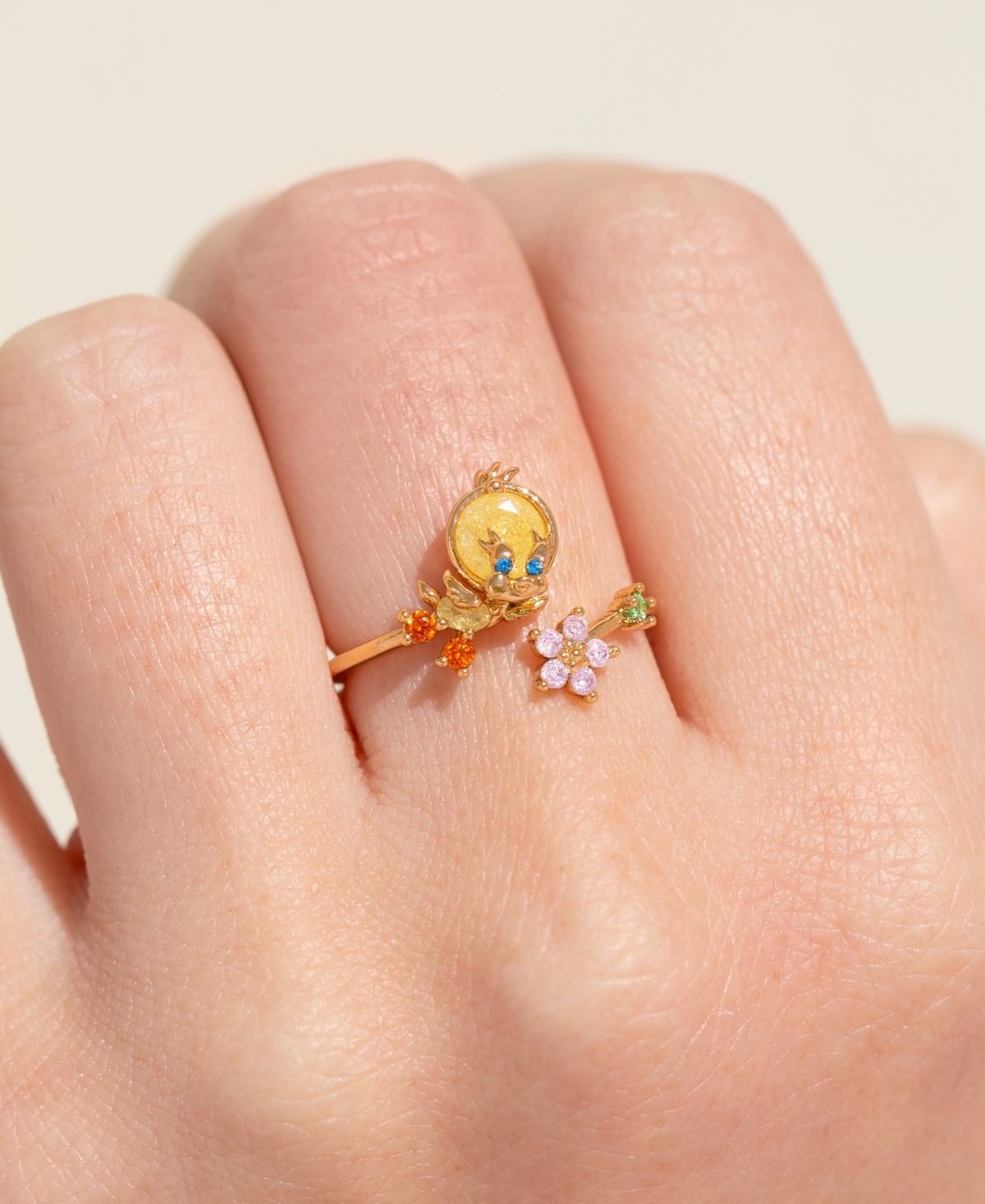 Girls Crew Crystal Looney Tunes Tweety Bird Adjustable Ring