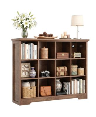 12-Cube Bookshelf with Charging Station, Bin Storage Organizer
