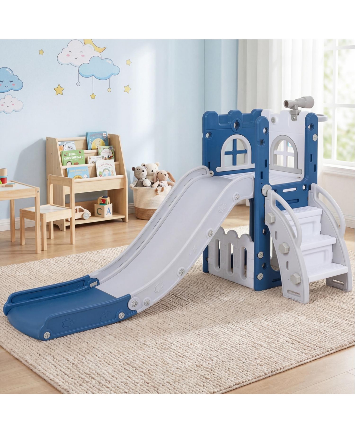 Slickblue 6-in-1 Kids Playground Set with Slide Ladder and Basketball Goal