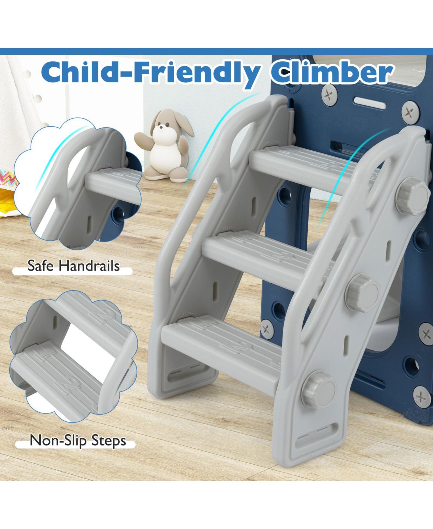 Детский игровой набор Slickblue 10-in-1 Kids Slide Playset with Climber Indoor Outdoor Fun Center, цвет: Синий — фото 5