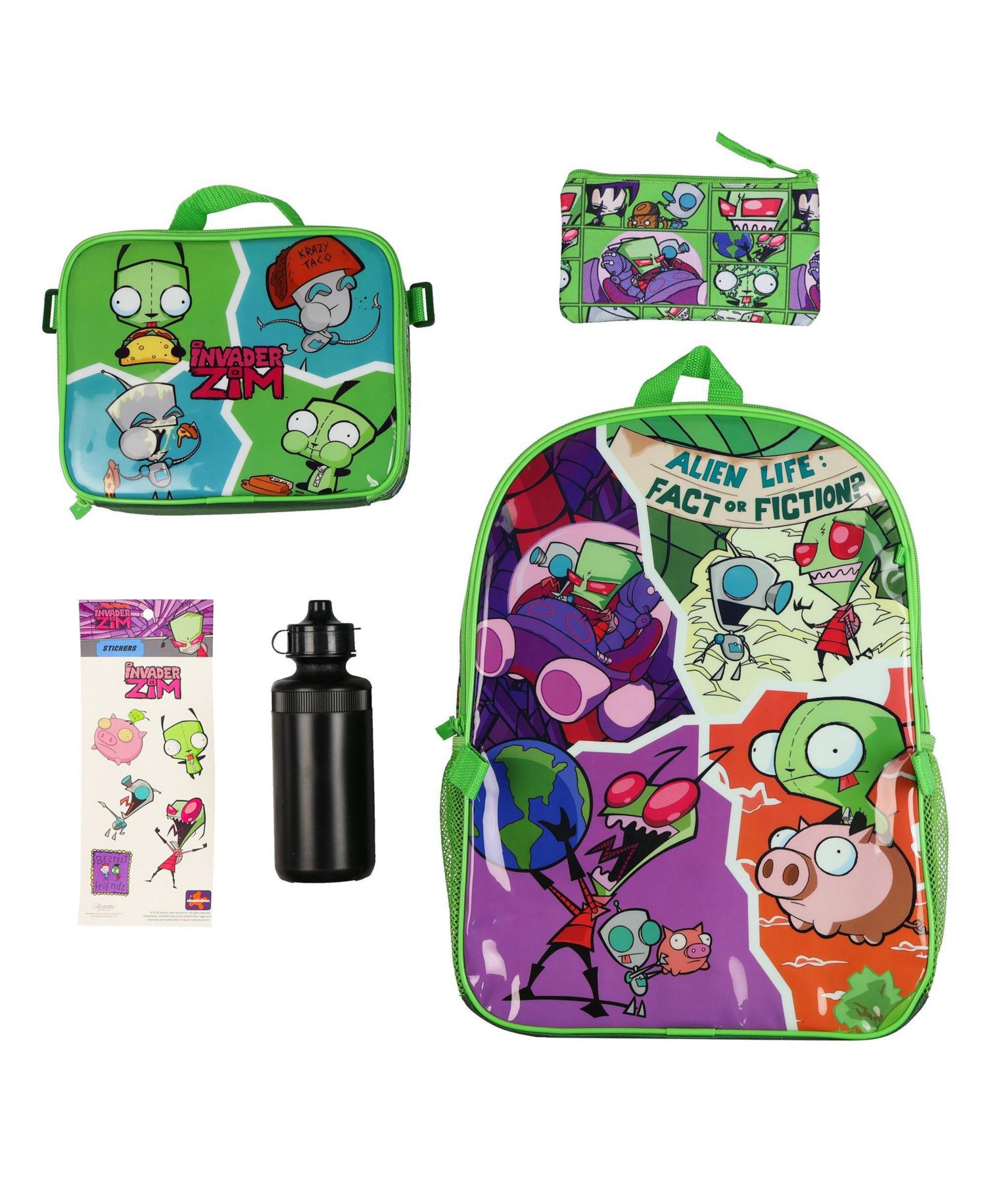 Nickelodeon 5 Piece Backpack with Lunch Box Water Bottle Pencil Case 16 Inch Book Bag