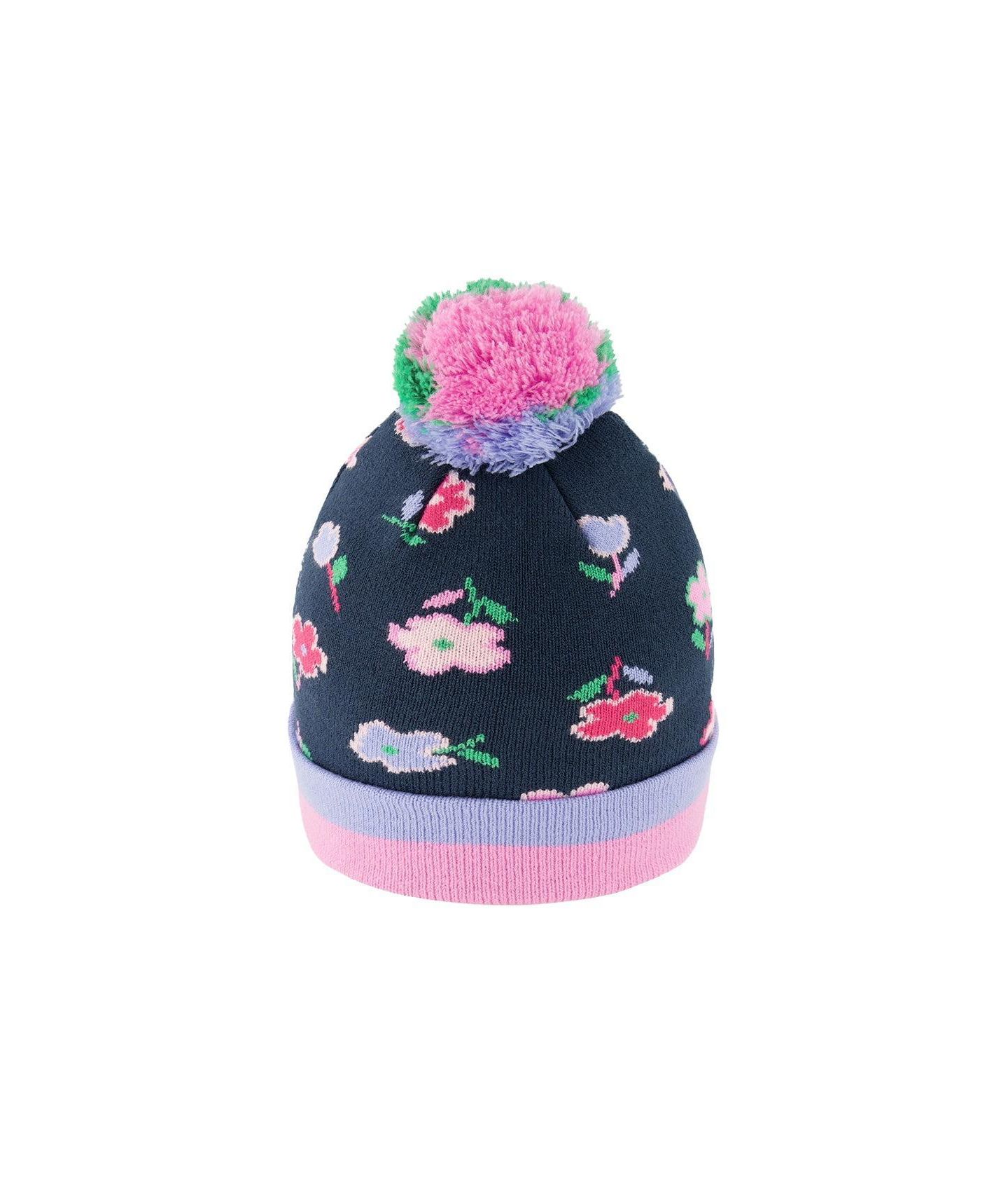 Шапка Deux par Deux Pompom with Winter Knit Hat для девочек, цвет: Синий с принтом — фото 3