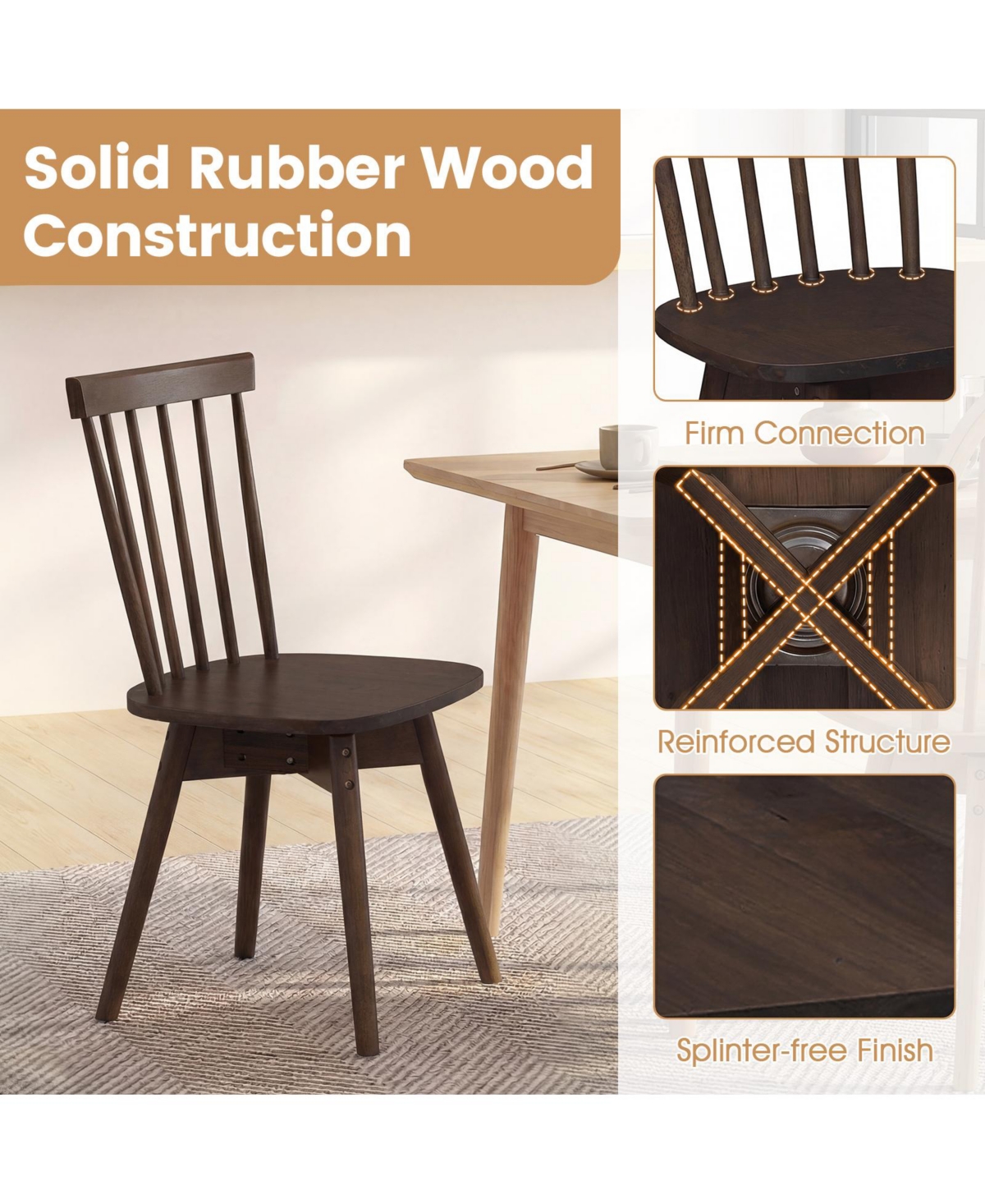 Gymax Dining Chairs Set of 4 Mid Century Rubber Wood Kitchen With Swivel Seat