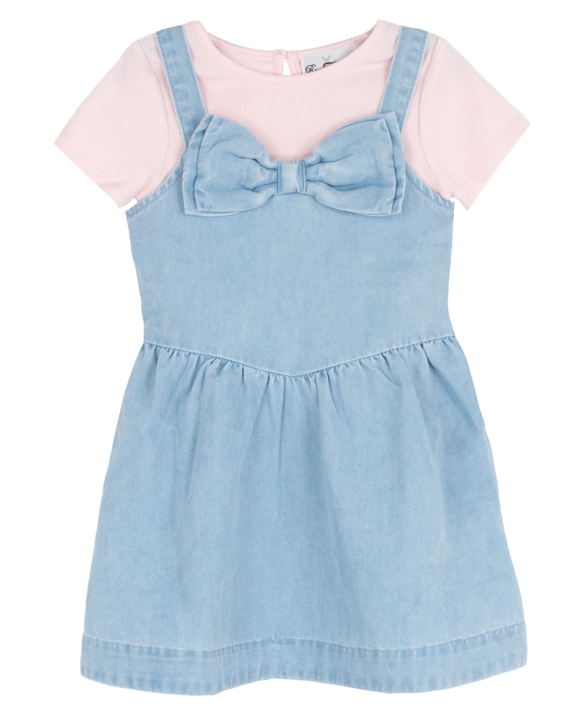 Rare Editions Girls' 2T-6X Ribbed Top and Denim Bow Jumper, 2-Piece Set