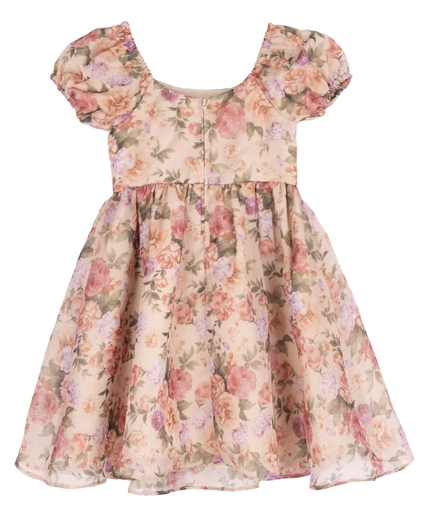 Платье Rare Editions Floral Print Shimmer Organza Puff Sleeve Dress для девочек, цвет: Серо-коричневый — фото 5