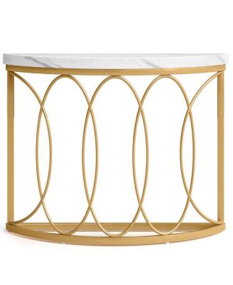 Faux Marble Half Moon Console Table for Entryway