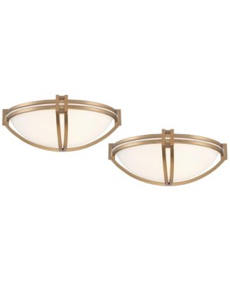 Deco Modern Wall Light Sconces Set of 2 Soft Gold Hardwire 13 3/4" Fixture Marbleized Glass for Bedroom Vanity