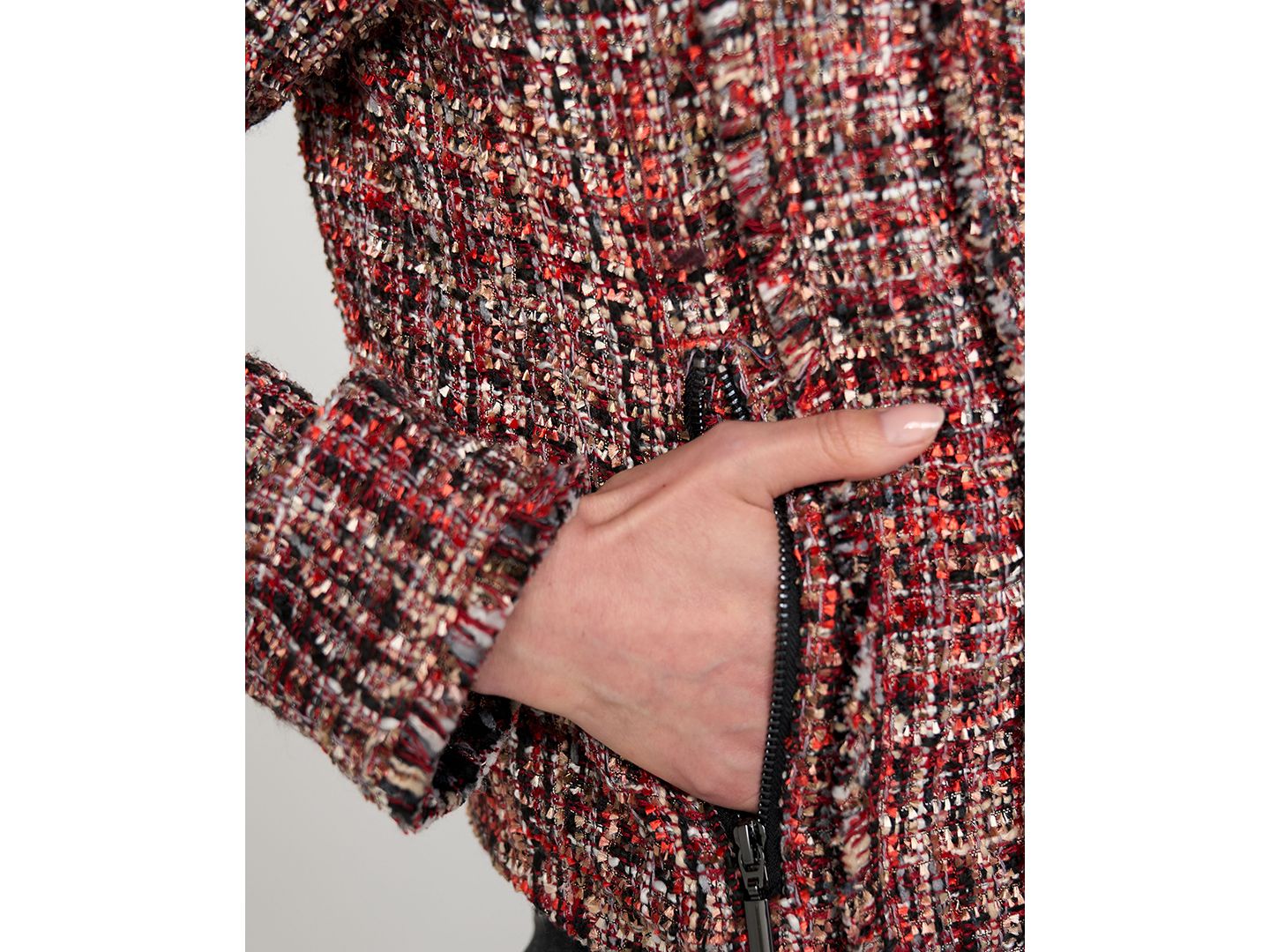 Женская куртка Liverpool Los Angeles Tweed Fringe Zip, цвет: Красный разноцветный — фото 2