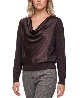 Women's Cowl Neck Satin Front Sweater