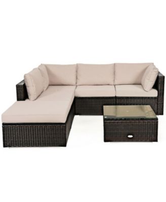 Outdoor Patio Rattan Sofa and Ottoman Furniture Set