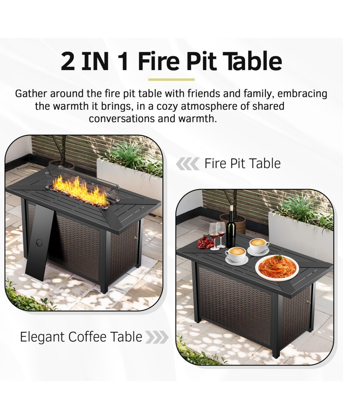 Pocassy Outdoor Patio Furniture Sets with Firepit Table, Conversation 1 3-Seater Sofa, 2 Swivel Sofa 6inch Thick Cushion