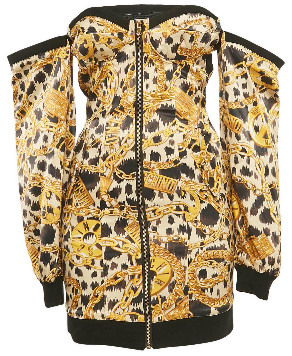 Pre-Owned Moschino Women's Printed Satin Off-Shoulder Mini Dress