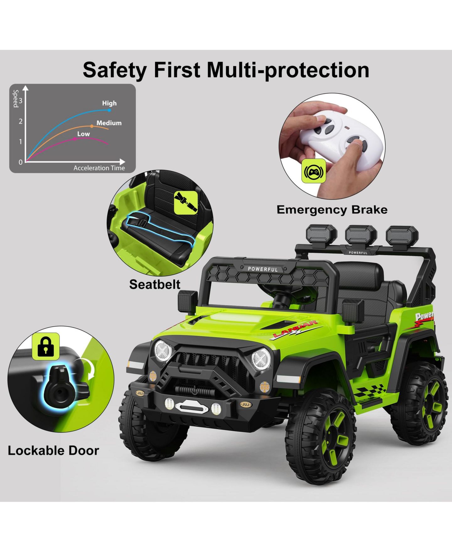 Детская игрушка homfan 12V Electric Ride-On Off-Road Vehicle with Parental Remote Control, 3 Speeds, Ages 3-7, цвет: Зелёный — фото 7