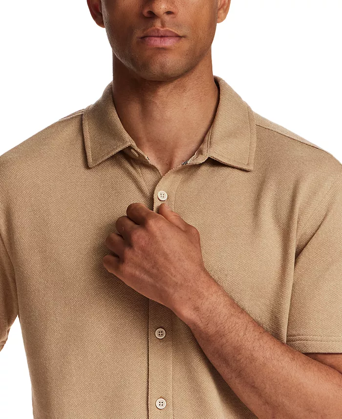 Mens' Speckled Coatfront Knit Short-Sleeve Shirt - thumbnail 3