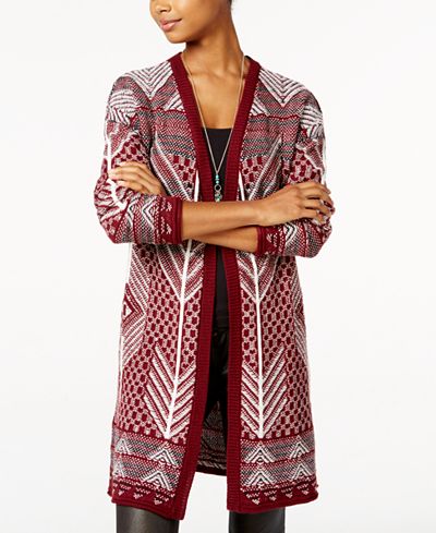Ultra Flirt Juniors' Jacquard Open-Front Cardigan