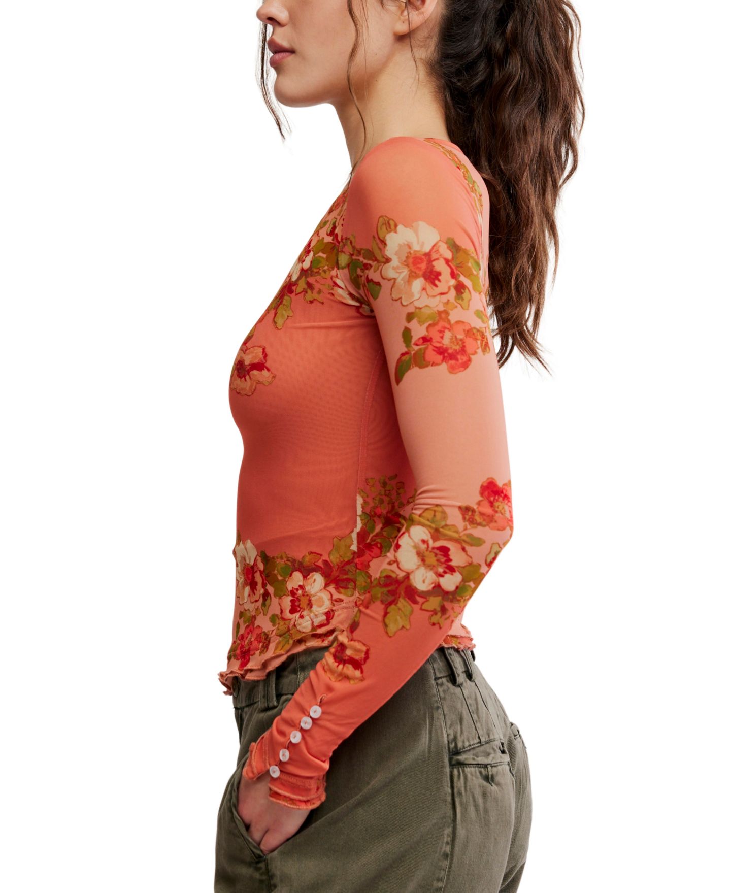 Женский топ Free People Lilly с принтом и длинным рукавом, цвет: Абрикосовый комбинированный — фото 3