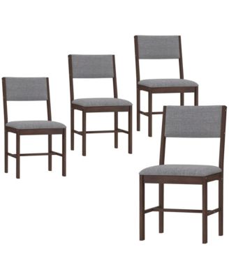 Outdoor Dining Chairs Set of 4 with Linen Fabric Cushioned Seat and Rubberwood Legs