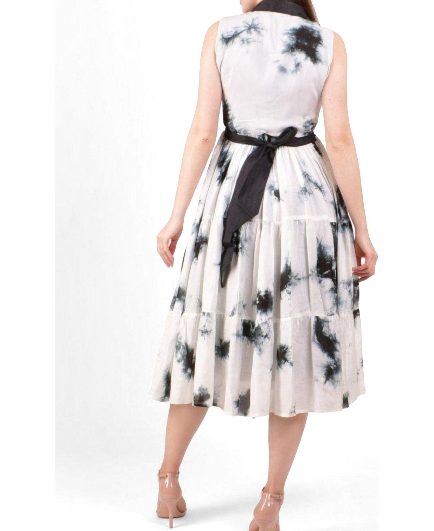 Women's Hand Tie-Dye Tiered Button Midi Dress