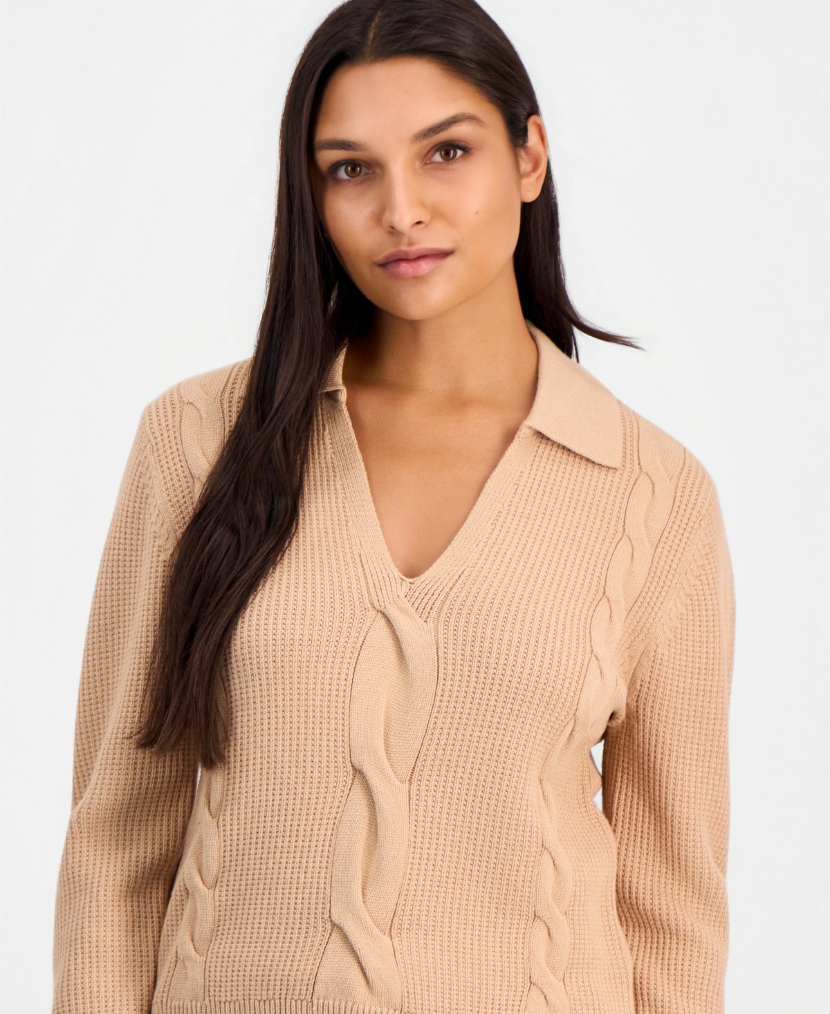 Elie Tahari Women's The Marjorie Cable-Knit Collared Sweater