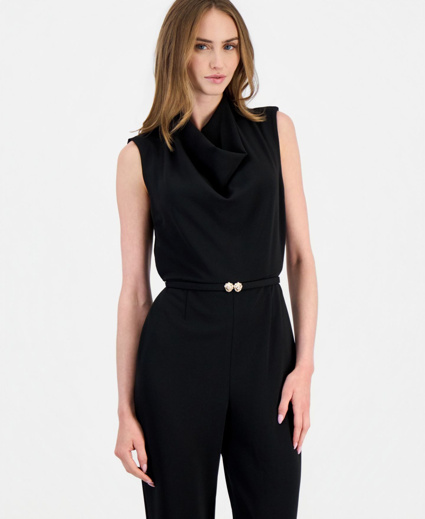 Женский комбинезон Anne Klein Cowl-Neck Sleeveless Jumpsuit, цвет: Чёрный — фото 3