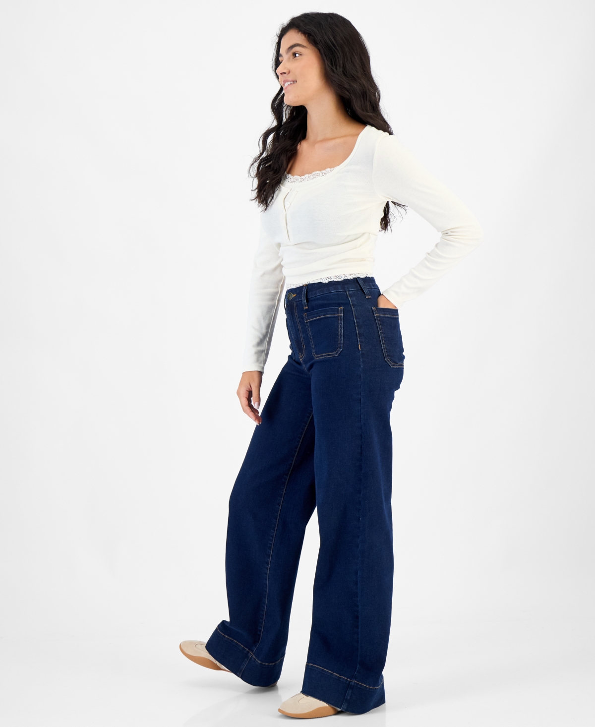 Celebrity Pink Juniors' High-Rise Wide-Leg Patch-Pocket Jeans
