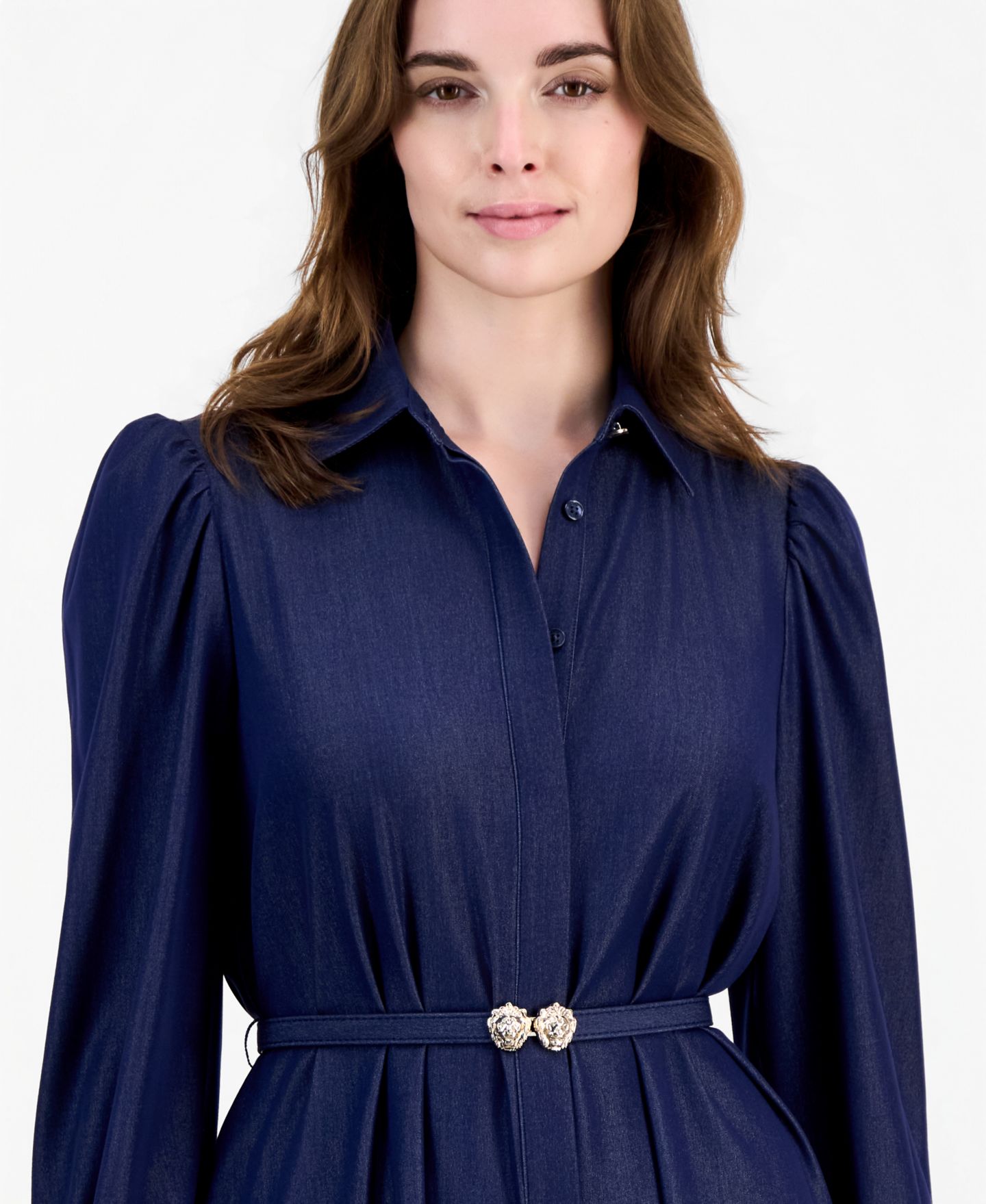 Женское джинсовое платье-рубашка Anne Klein с ярусами и длинным рукавом, цвет: Искусственный — фото 2