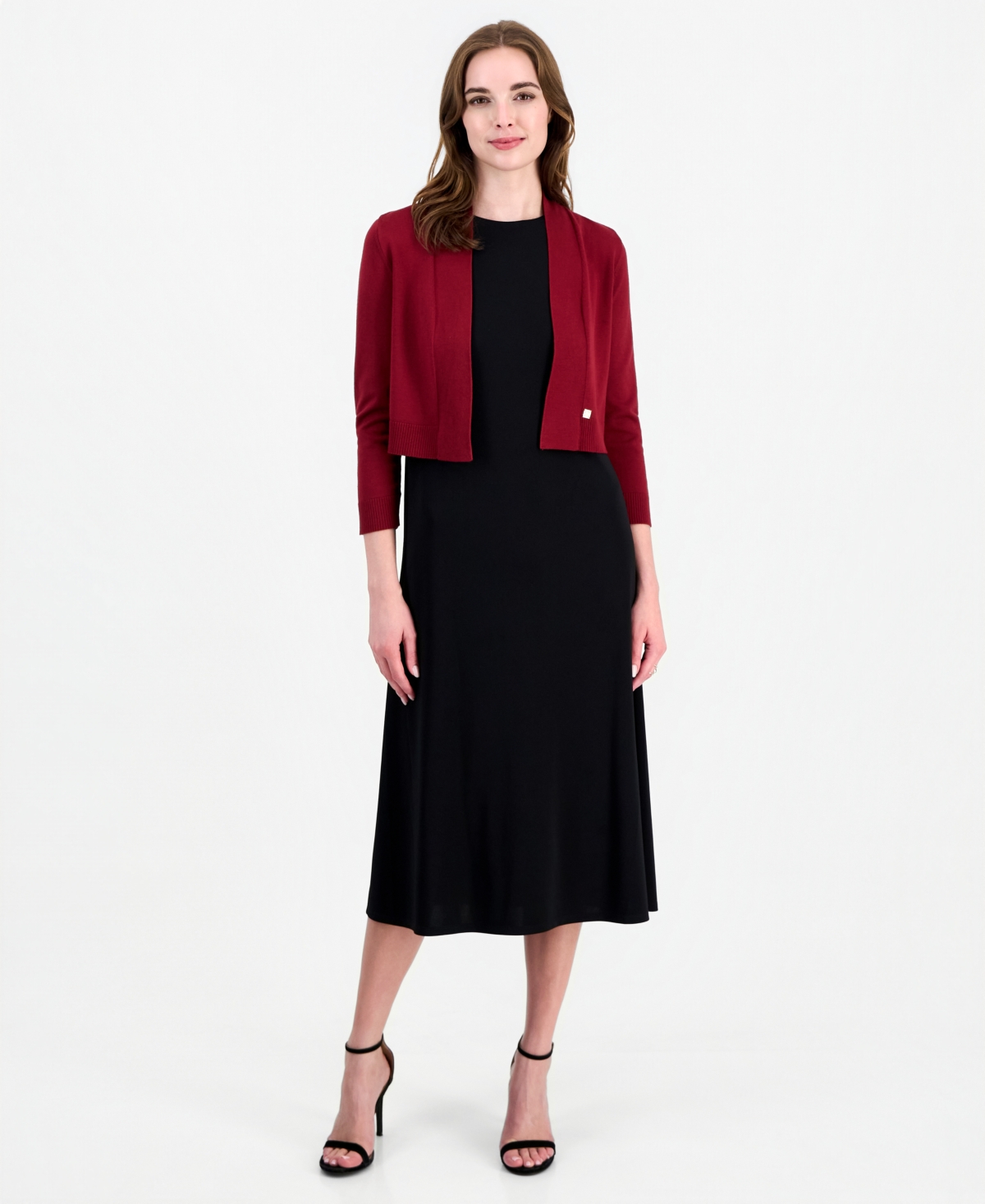 Anne Klein Women's Kissing Front 3/4-Sleeve Shawl Collar Shrug