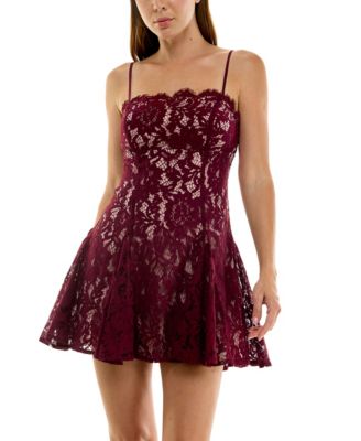 Juniors' Lace Fit & Flare Godet Dress