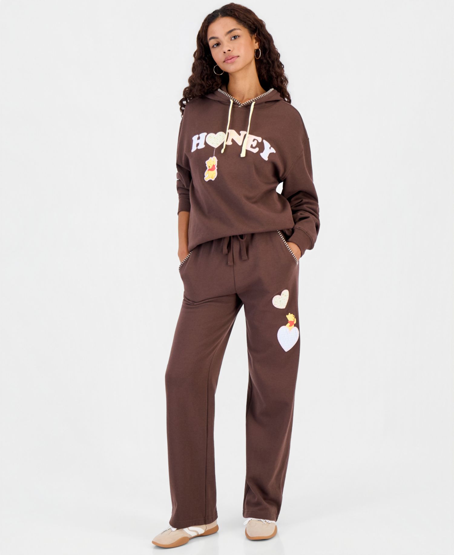 Juniors' Pooh Honey Drawstring Wide-Leg Sweatpants