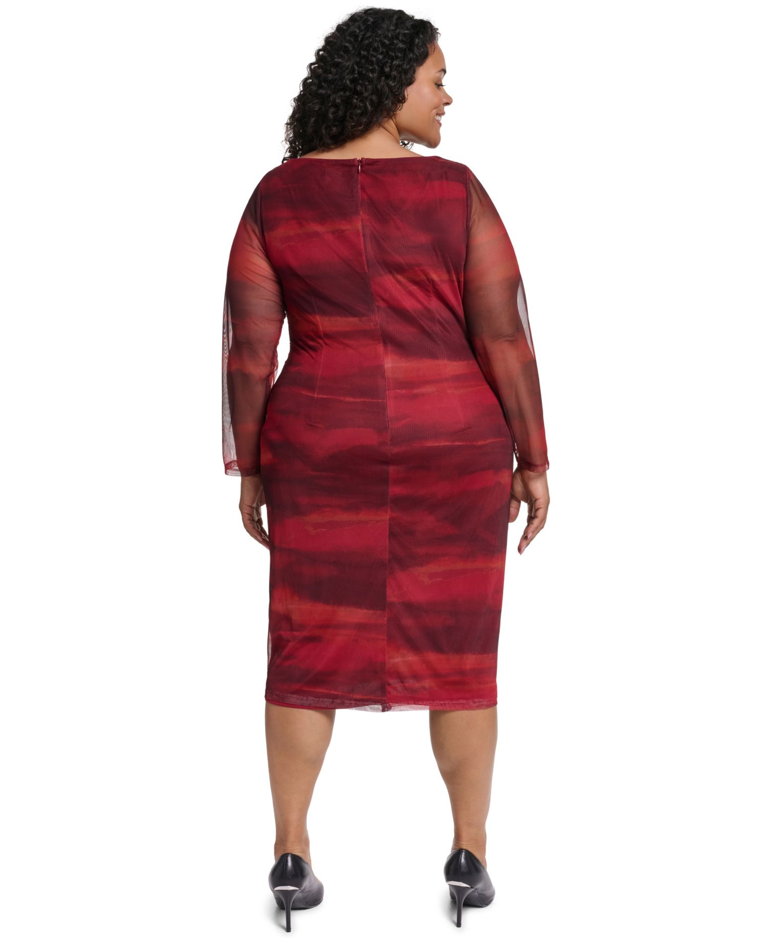Plus Size Printed Mesh Midi Dress