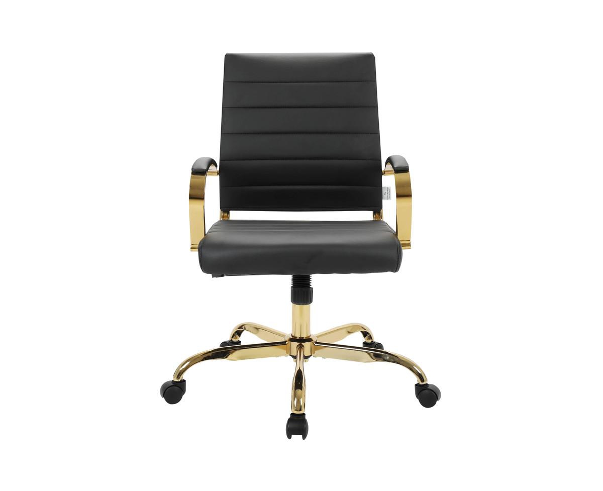 LeisureMod (Set of ) Benmar Modern Leather Office Desk Chair with Gold Frame Finish and Swivel Home