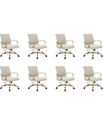 (Set of 8) Benmar Modern Leather Office Desk Chair with Gold Frame Finish and Swivel Home Office