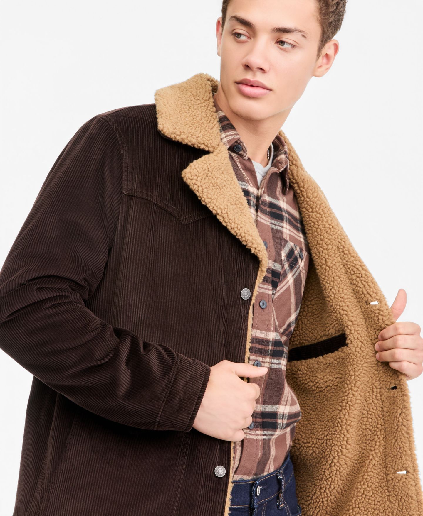 Мужская куртка Levi's Sherpa Collar Rancher, цвет: Шоколадный коричневый — фото 3