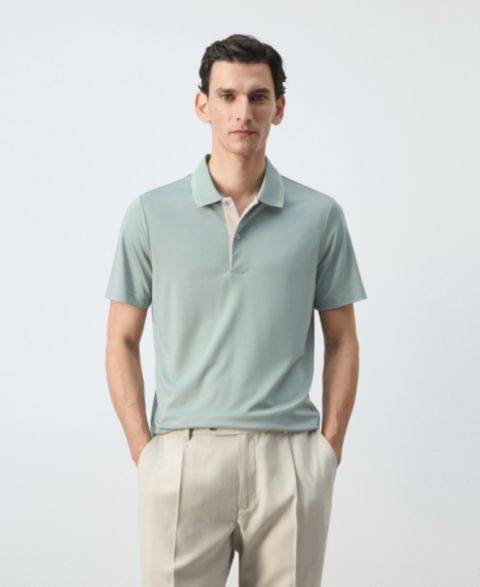Мужское поло Mango Slim-Fit Solid Polo Shirt, цвет: Изумрудный зелёный