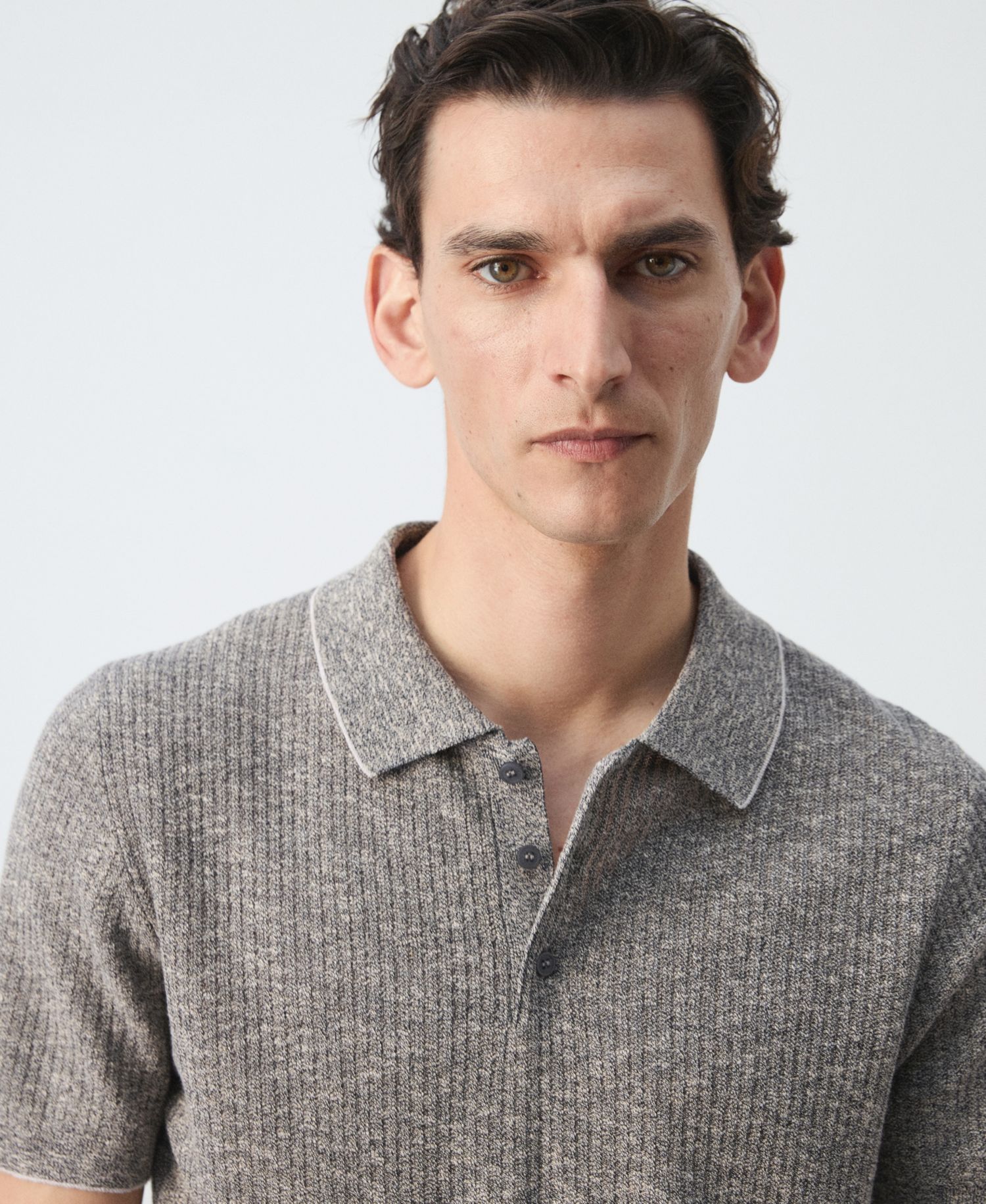 Men's Ribbed Linen-Cotton-Blend Polo Shirt