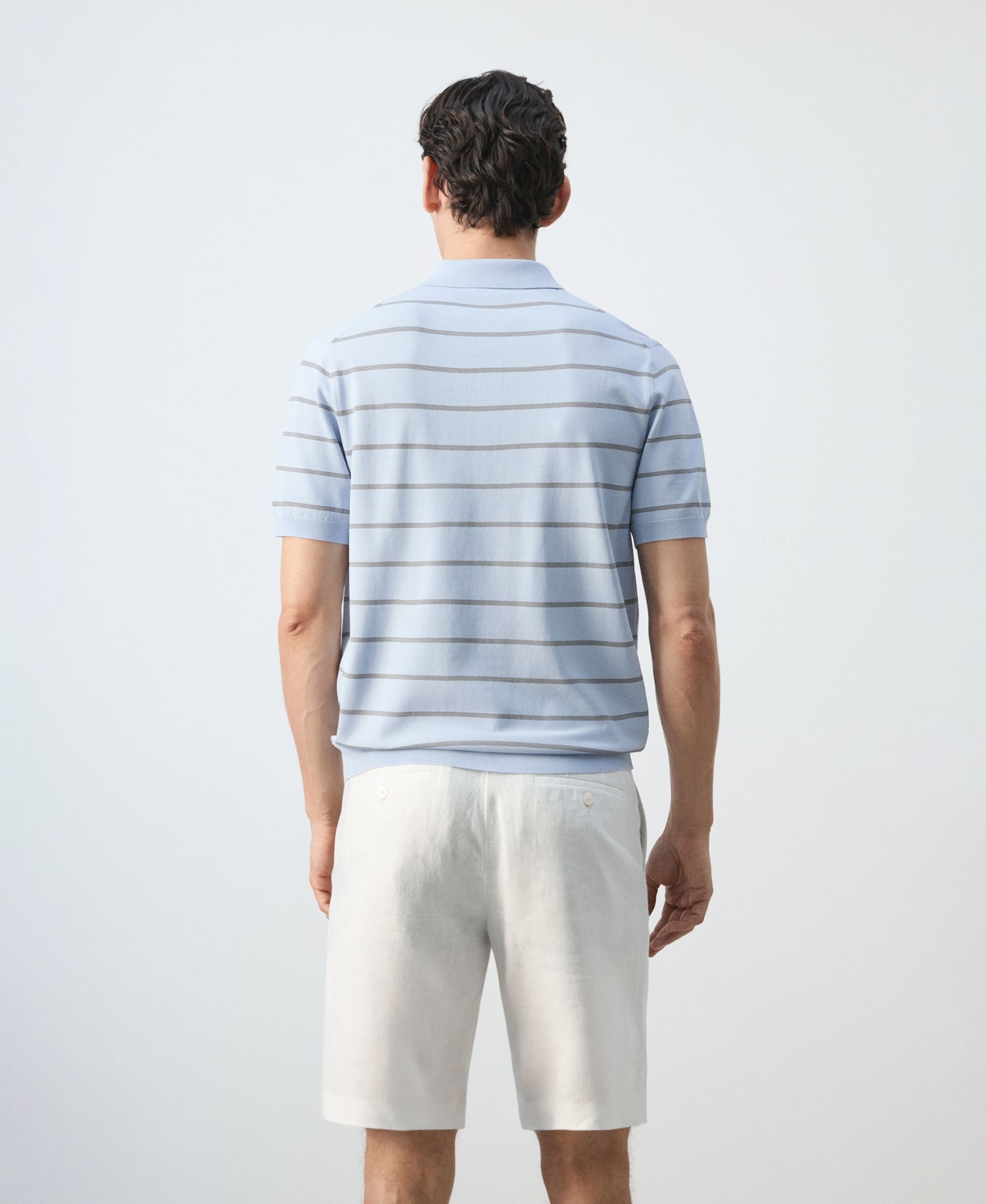 Men's Striped Fine-Knit Polo Shirt