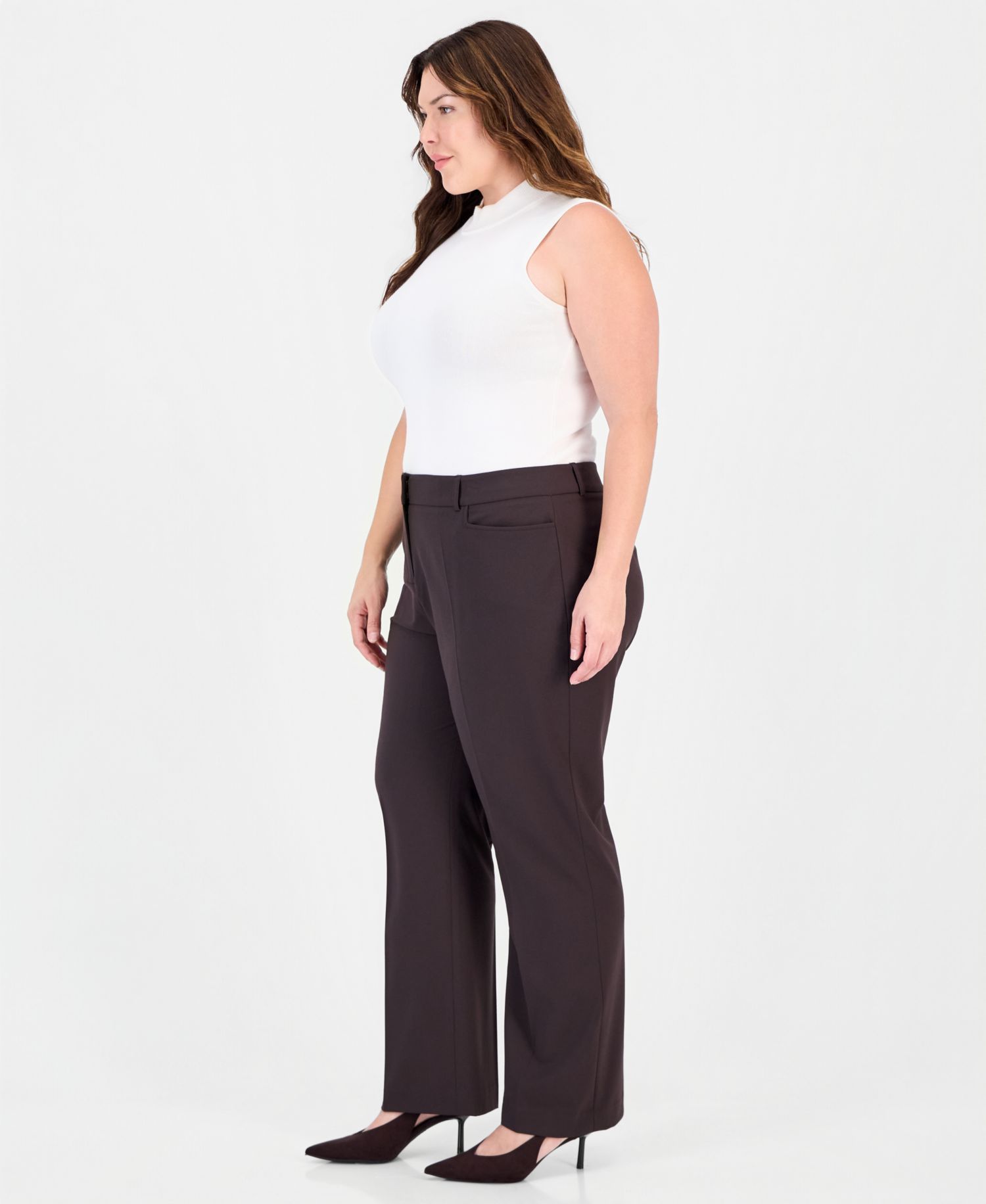 Plus Size Bird Eye Flare Mid-Rise Pants
