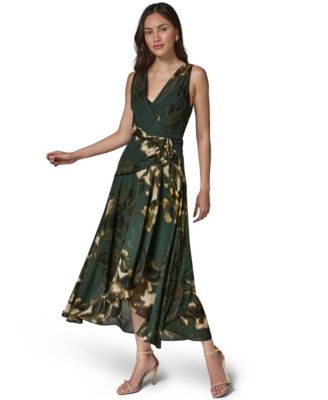 Women's Sleeveless Printed Chiffon Surplice Neck Dress thumbnail 3