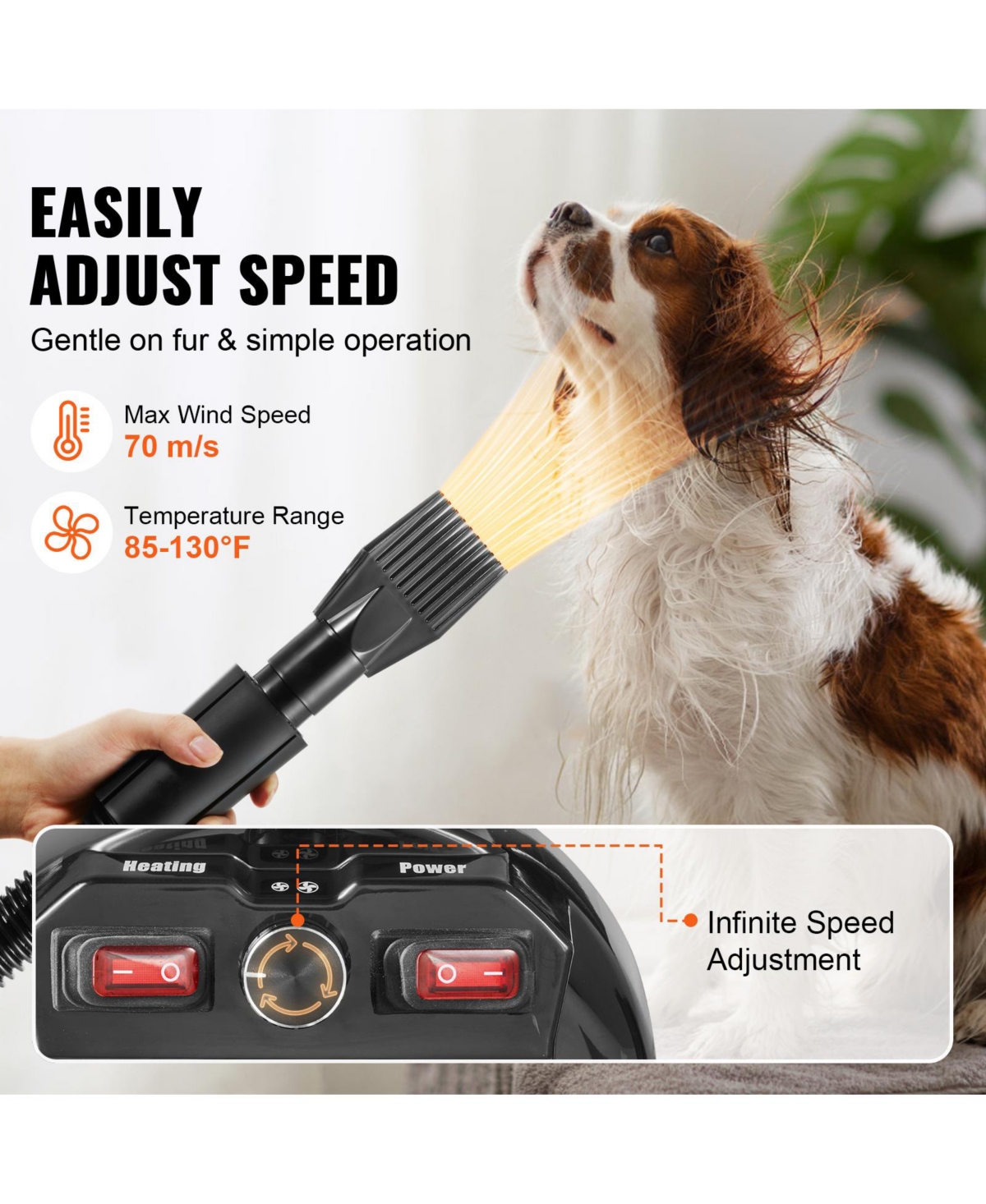 Vevor Dog Dryer 2800W Pet Grooming Dryer Adjustable Speed with 4 Nozzles