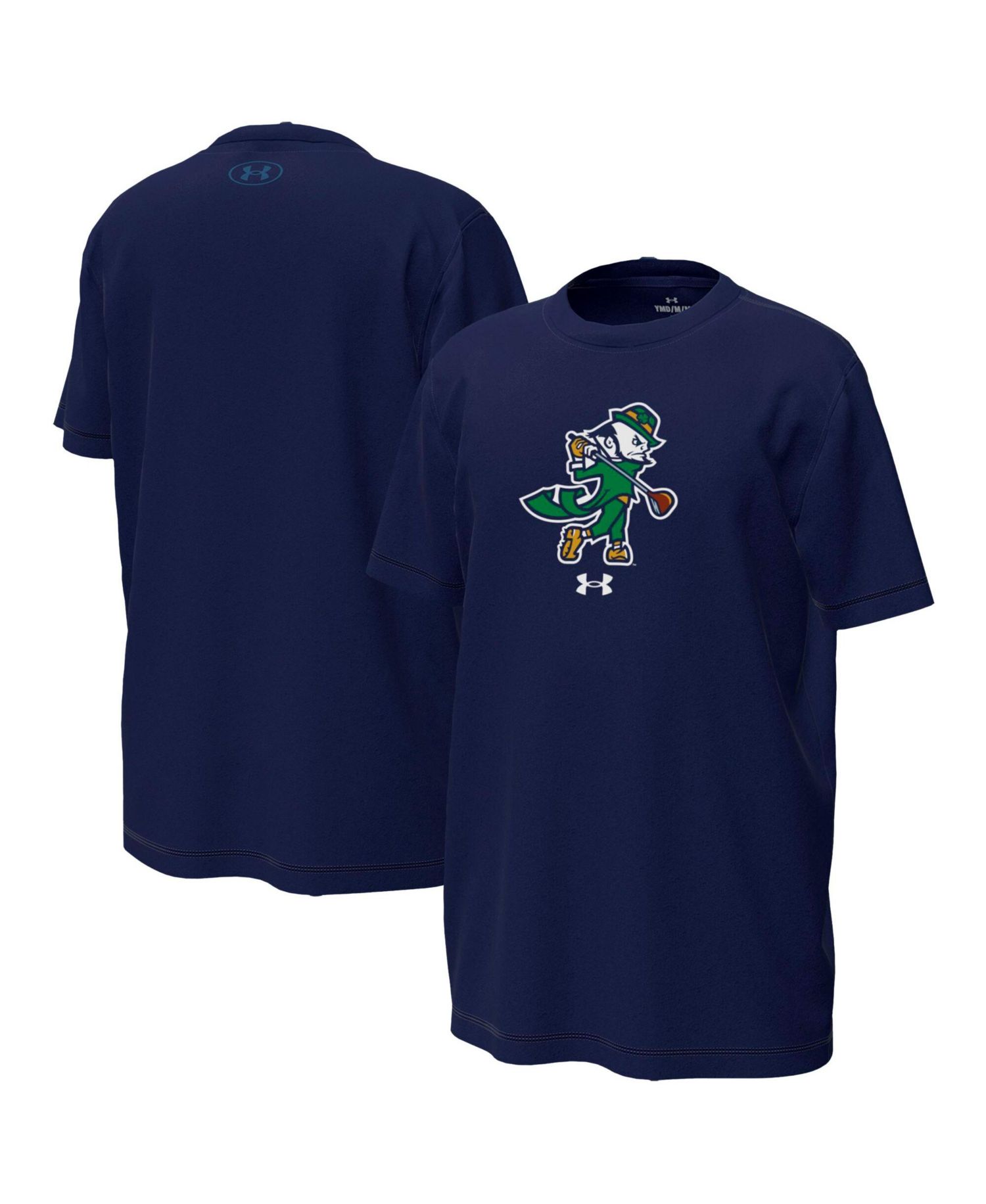 Big Boys and Girls Navy Notre Dame Fighting Irish Golfing Leprechaun Tech Stretch Performance T-Shirt