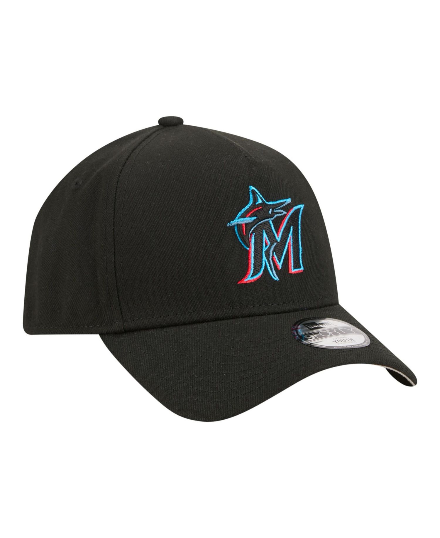 Big Boys and Girls Black Miami Marlins 9FORTY A-Frame Adjustable Hat