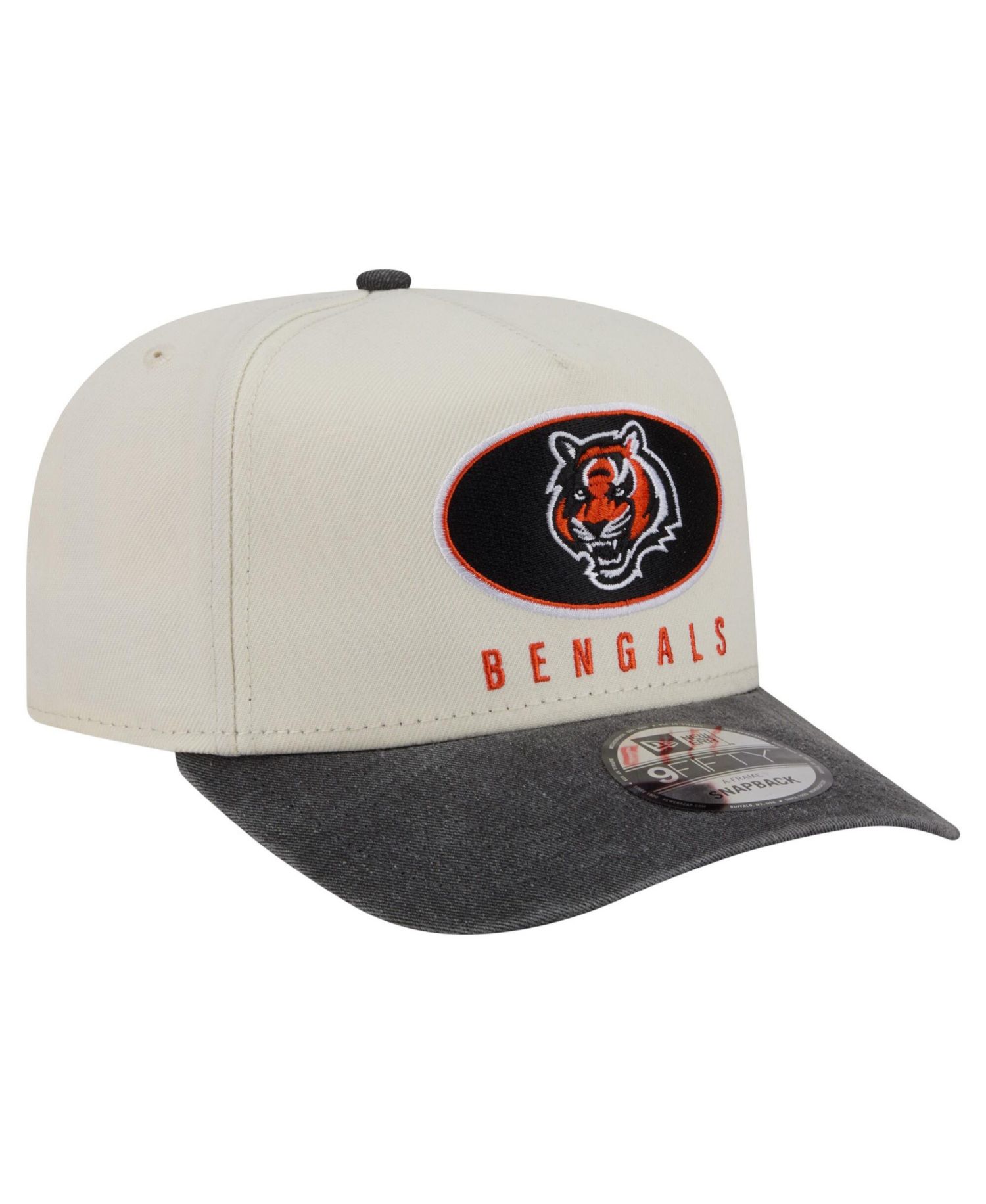 Men's Cream/Black Cincinnati Bengals Washed A-Frame 9FIFTY Snapback Hat