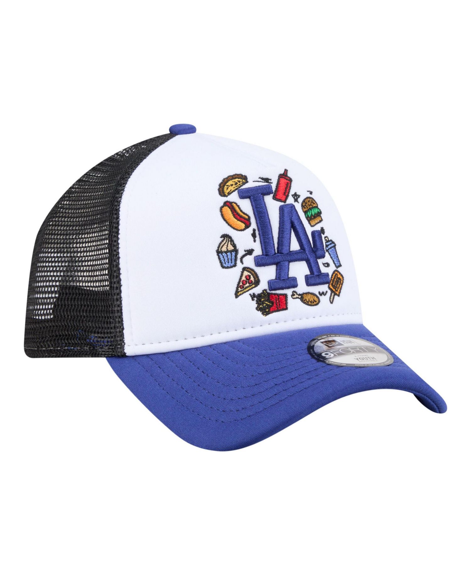 Big Boys and Girls White/Royal Los Angeles Dodgers Food A-Frame 9FORTY Trucker Adjustable Hat