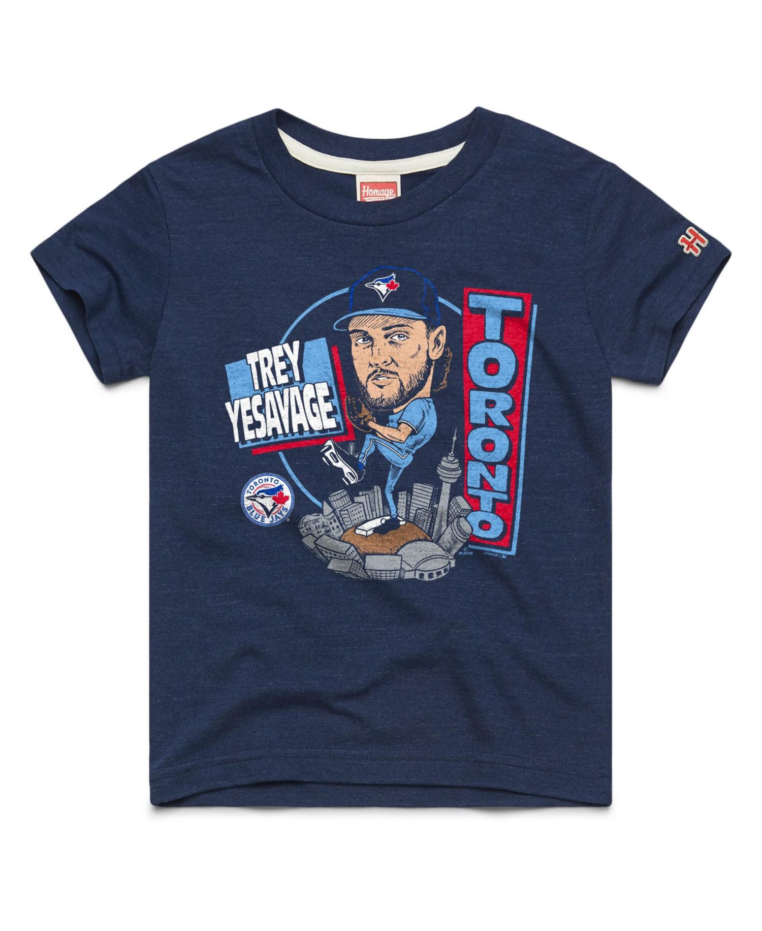 Big Boys and Girls Trey Yesavage Navy Toronto Blue Jays Caricature Tri-Blend T-Shirt