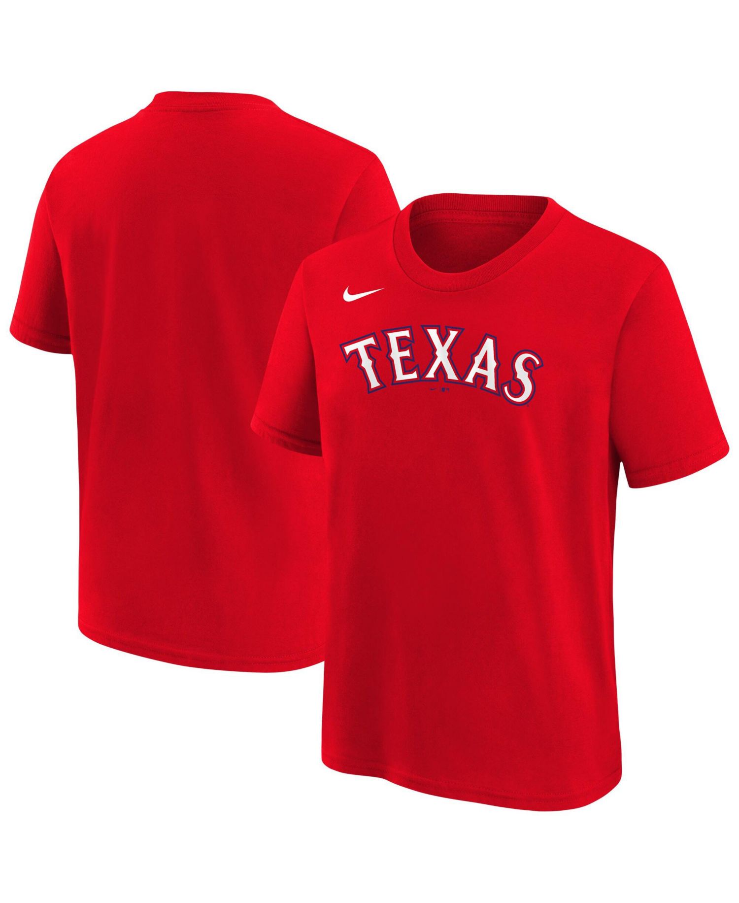 Big Boys and Girls Red Texas Rangers Wordmark T-Shirt