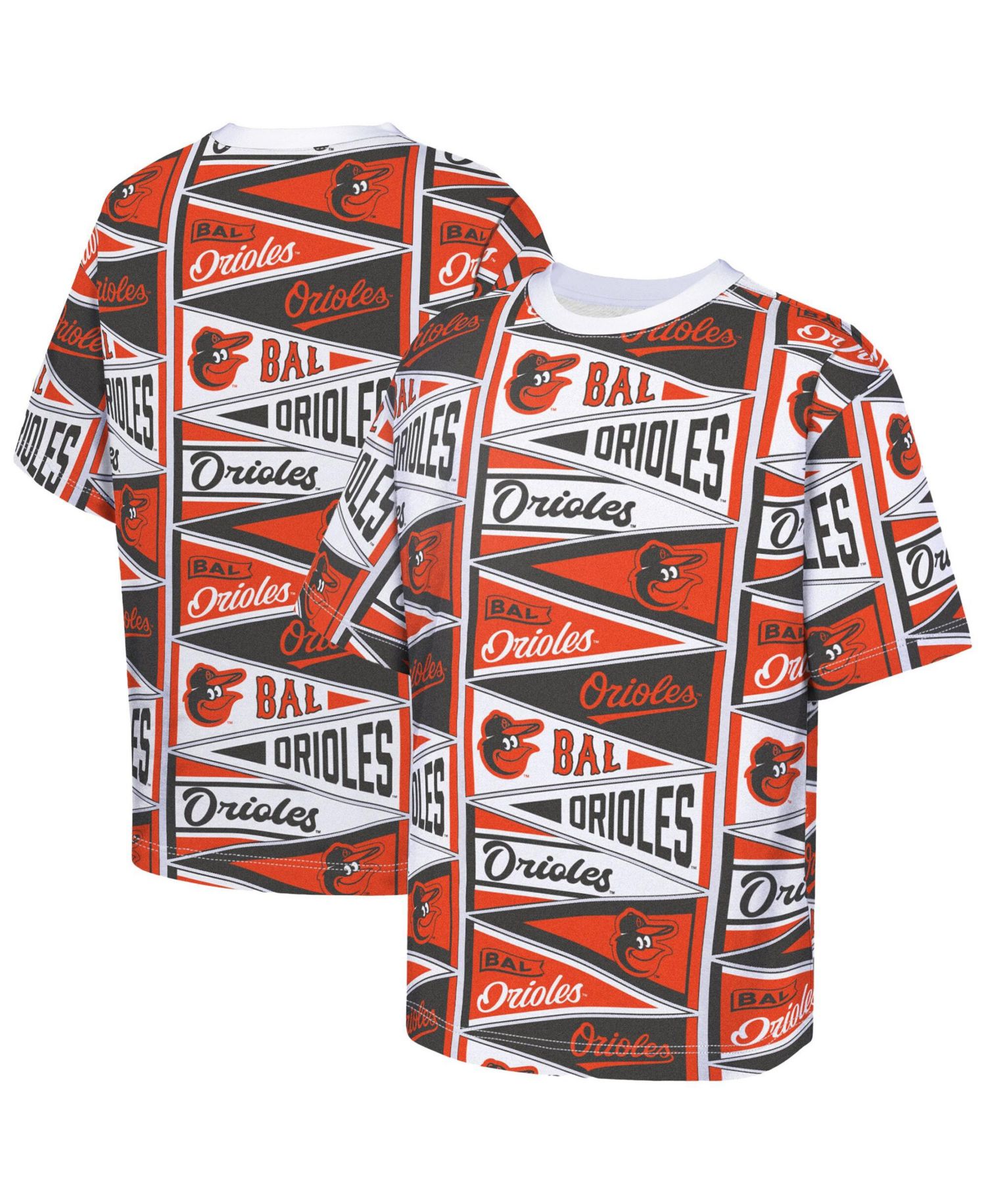 Big Boys and Girls Orange Baltimore Orioles All-Over Pennant T-Shirt