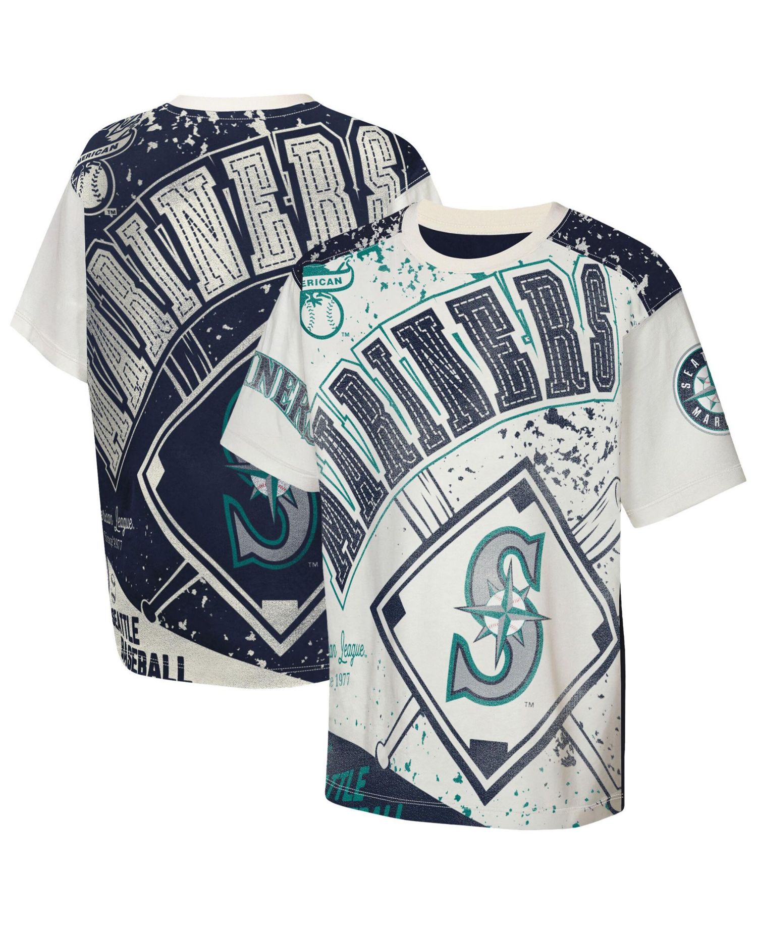 Big Boys and Girls Cream Seattle Mariners Big League Top Player Bold All-Over-Print T-Shirt